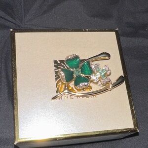 Anne Klein Emerald and Gold Floral Brooch